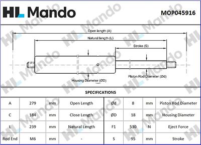 Mando MOP045916 - Газовая пружина, упор autospares.lv