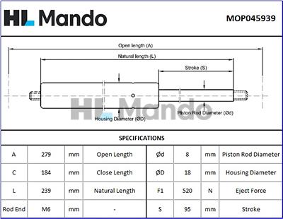 Mando MOP045939 - Газовая пружина, упор autospares.lv