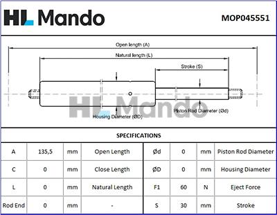 Mando MOP045551 - Газовая пружина, вещевой ящик autospares.lv