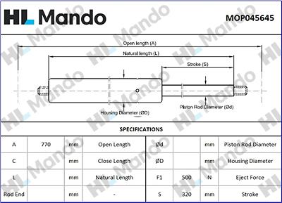 Mando MOP045645 - Газовая пружина, упор autospares.lv