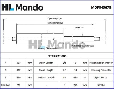 Mando MOP045678 - Газовая пружина, упор autospares.lv