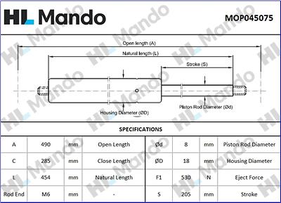 Mando MOP045075 - Газовая пружина, упор autospares.lv