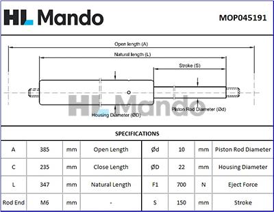 Mando MOP045191 - Газовая пружина, упор autospares.lv