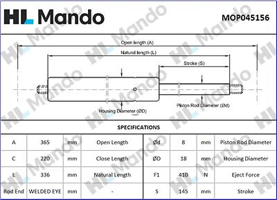 Mando MOP045156 - Газовая пружина, упор autospares.lv