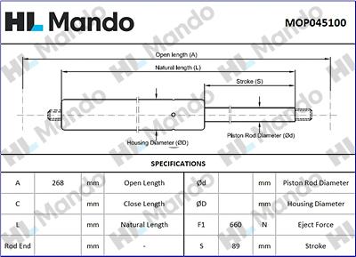 Mando MOP045100 - Газовая пружина, упор autospares.lv