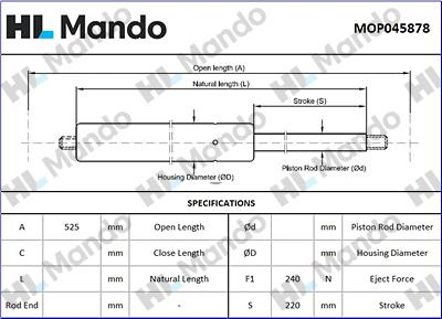 Mando MOP045878 - Газовая пружина, капот autospares.lv