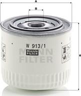 Mann-Filter W 913/1 - Масляный фильтр autospares.lv
