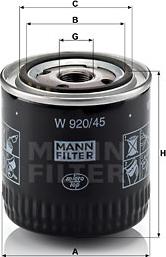 Mann-Filter W 920/45 - Масляный фильтр autospares.lv