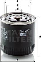 Mann-Filter W 920/11 - Масляный фильтр autospares.lv
