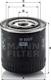 Mann-Filter W 920/7 y - Масляный фильтр autospares.lv