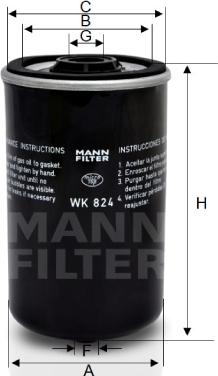 Mann-Filter WK 824 - Топливный фильтр autospares.lv