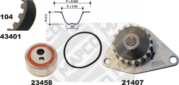 Mapco 41401/1 - Водяной насос + комплект зубчатого ремня ГРМ autospares.lv