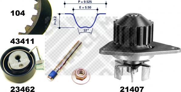 Mapco 41411 - Водяной насос + комплект зубчатого ремня ГРМ autospares.lv