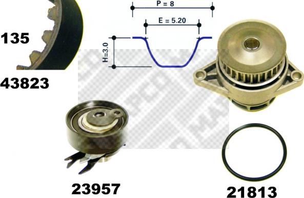 Mapco 41823 - Водяной насос + комплект зубчатого ремня ГРМ autospares.lv