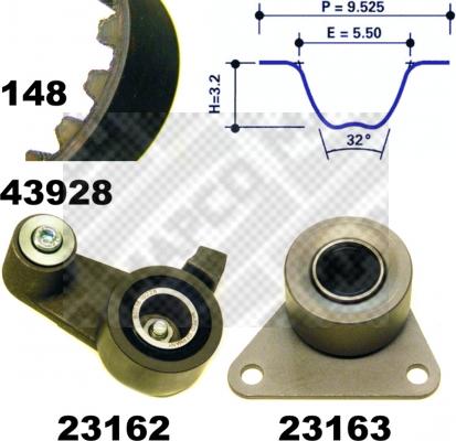 Mapco 23928 - Комплект зубчатого ремня ГРМ autospares.lv