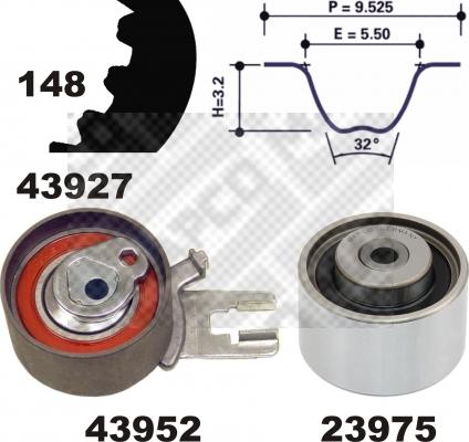 Mapco 23927 - Комплект зубчатого ремня ГРМ autospares.lv