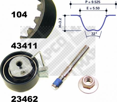 Mapco 23411 - Комплект зубчатого ремня ГРМ autospares.lv