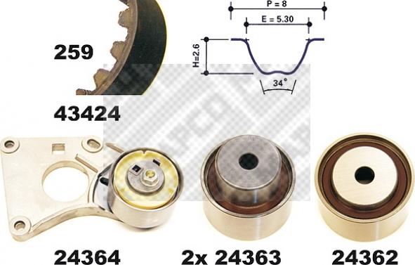 Mapco 23424 - Комплект зубчатого ремня ГРМ autospares.lv