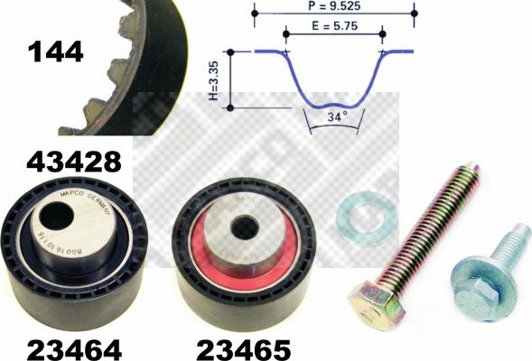 Mapco 23428 - Комплект зубчатого ремня ГРМ autospares.lv