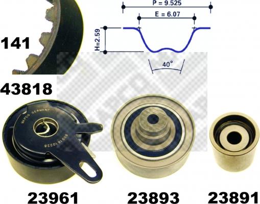 Mapco 23818 - Комплект зубчатого ремня ГРМ autospares.lv