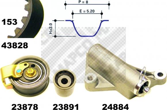 Mapco 23833 - Комплект зубчатого ремня ГРМ autospares.lv