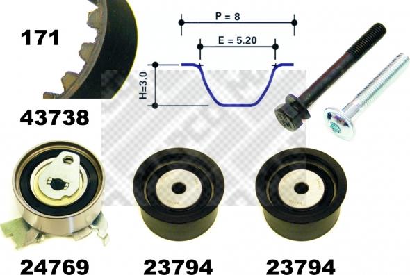 Mapco 23738 - Комплект зубчатого ремня ГРМ autospares.lv