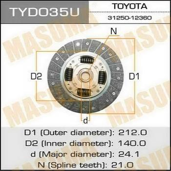 MASUMA TYD035 - Диск сцепления, фрикцион autospares.lv