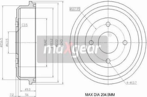 Maxgear 19-1036 - Тормозной барабан autospares.lv