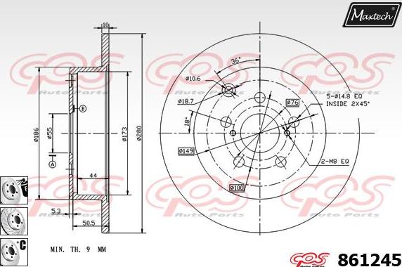 Maxtech 865261 - Тормозной диск autospares.lv