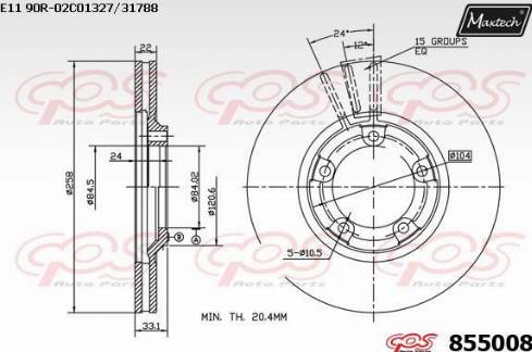 Maxtech 855008.0000 - Тормозной диск autospares.lv