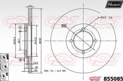 Maxtech 855085.6880 - Тормозной диск autospares.lv