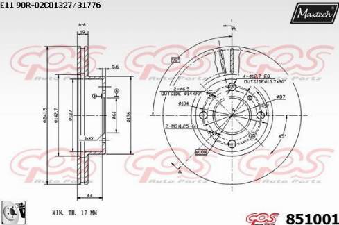 Maxtech 851001.0080 - Тормозной диск autospares.lv