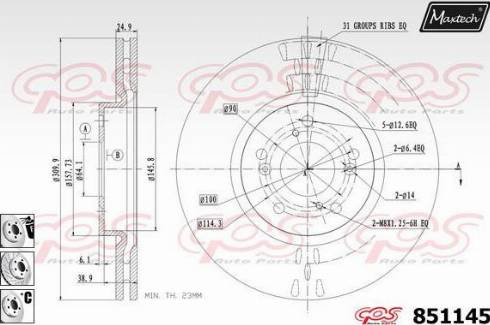 Maxtech 851145.6880 - Тормозной диск autospares.lv