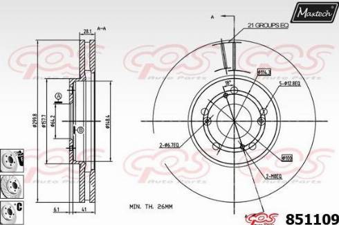 Maxtech 851109.6880 - Тормозной диск autospares.lv