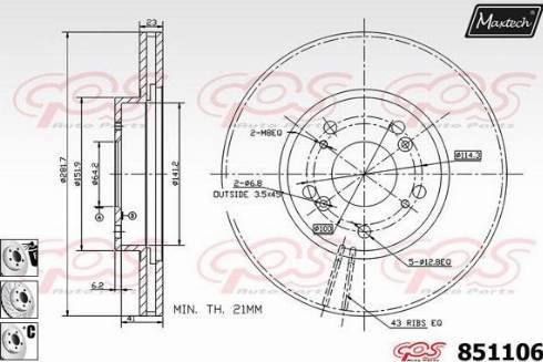 Maxtech 851106.6880 - Тормозной диск autospares.lv