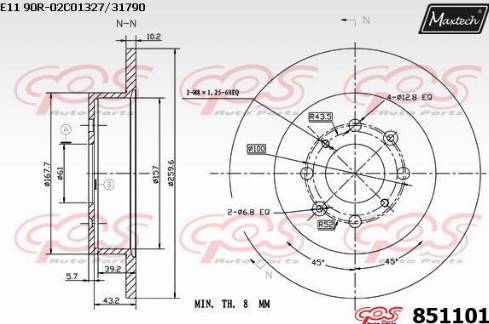 Maxtech 851101.0000 - Тормозной диск autospares.lv