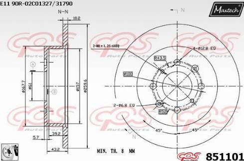 Maxtech 851101.0080 - Тормозной диск autospares.lv