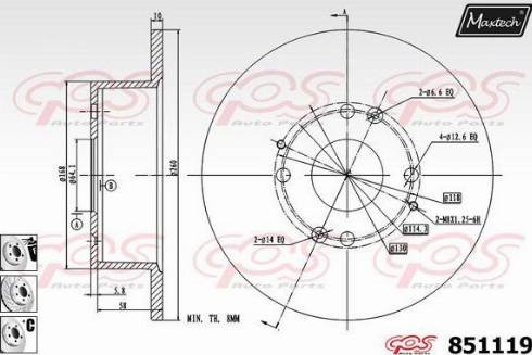 Maxtech 851119.6880 - Тормозной диск autospares.lv