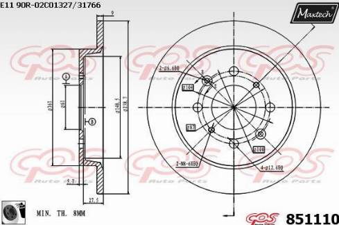 Maxtech 851110.0060 - Тормозной диск autospares.lv