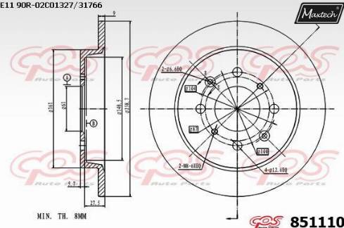 Maxtech 851110.0000 - Тормозной диск autospares.lv