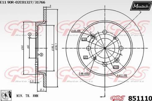 Maxtech 851110.0080 - Тормозной диск autospares.lv