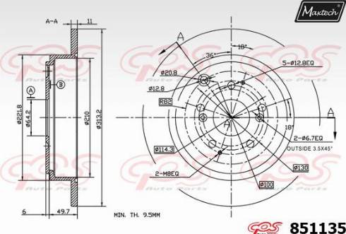 Maxtech 851135.0000 - Тормозной диск autospares.lv