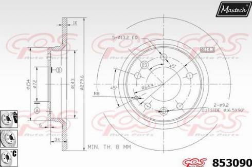 Maxtech 853090.6880 - Тормозной диск autospares.lv