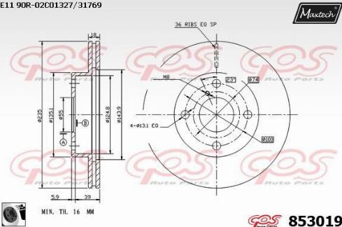 Maxtech 853019.0060 - Тормозной диск autospares.lv