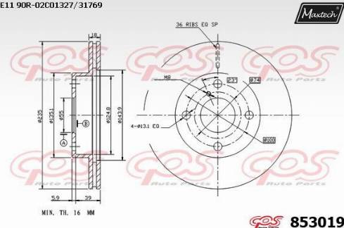 Maxtech 853019.0000 - Тормозной диск autospares.lv