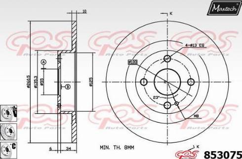 Maxtech 853075.6880 - Тормозной диск autospares.lv