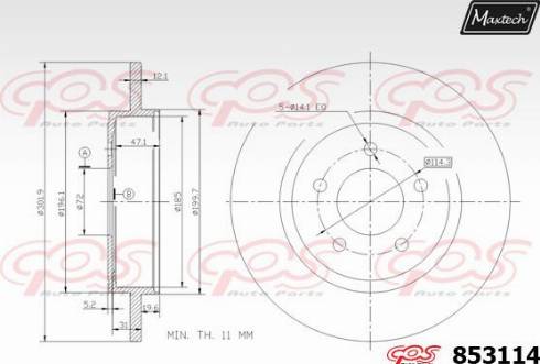 Maxtech 853114.0000 - Тормозной диск autospares.lv