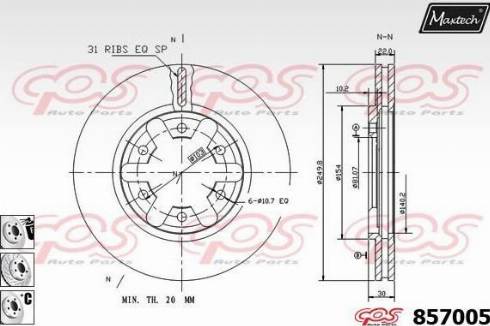 Maxtech 857005.6880 - Тормозной диск autospares.lv