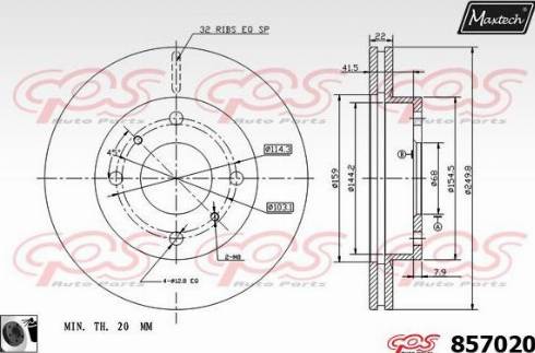 Maxtech 857020.0060 - Тормозной диск autospares.lv