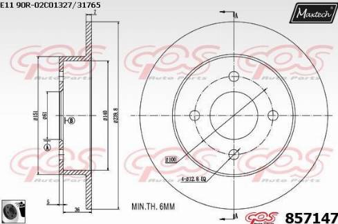 Maxtech 857147.0060 - Тормозной диск autospares.lv